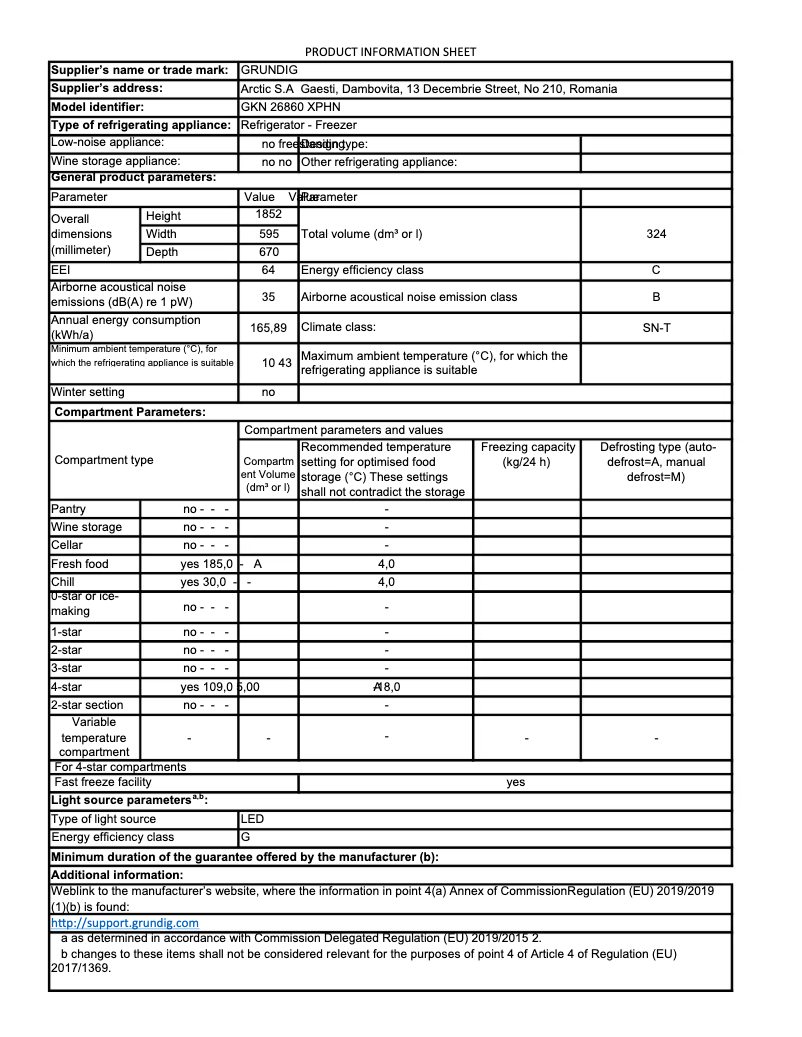 Page 1 de la notice Fiche technique Grundig GKN 26860 XPHN