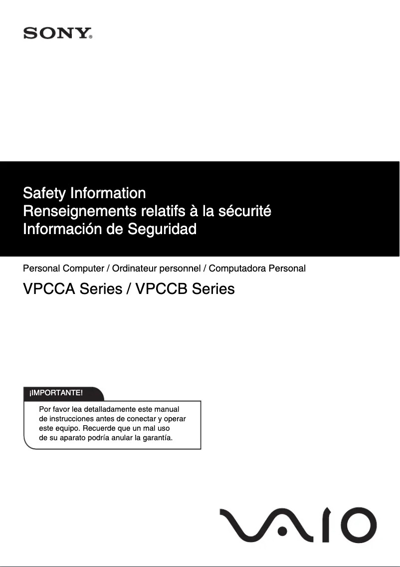 Page 1 de la notice Instructions de sécurité Sony Vaio VPCCA23FX