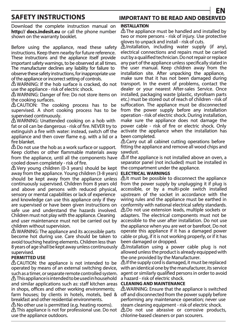 Page 1 de la notice Mode d'emploi Indesit RI 261 X