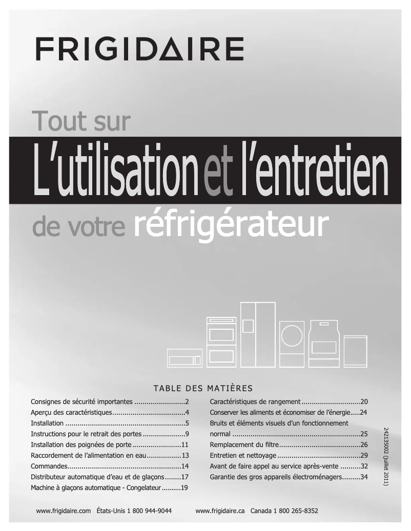 Page 1 de la notice Manuel utilisateur Frigidaire FGHB2844LE