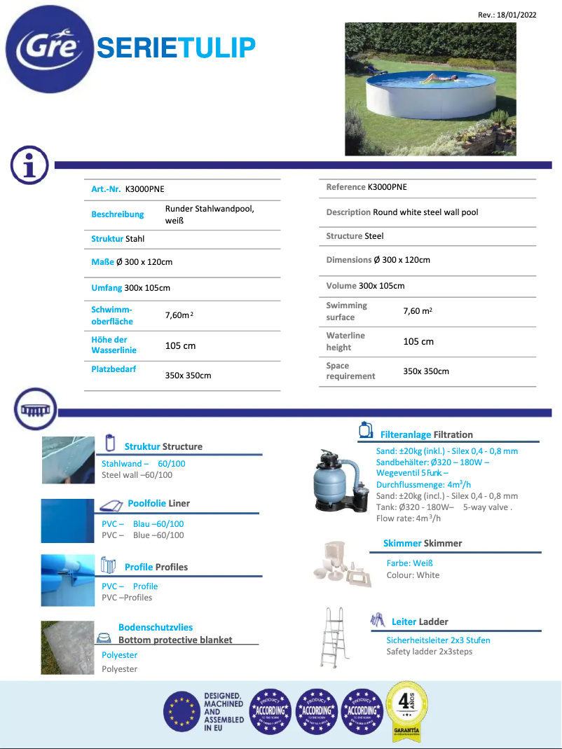 Page 1 de la notice Fiche technique Gre K3000PNE