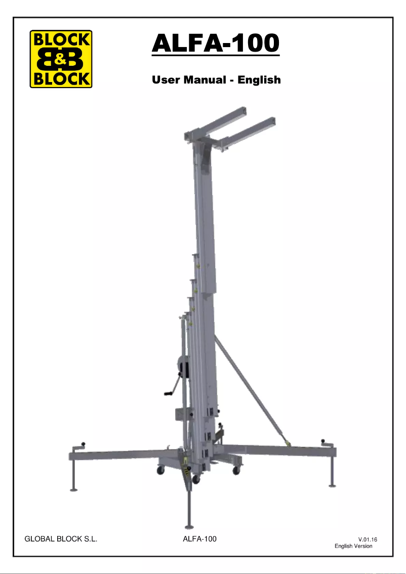 Page 1 de la notice Manuel utilisateur Block & Block ALFA-100