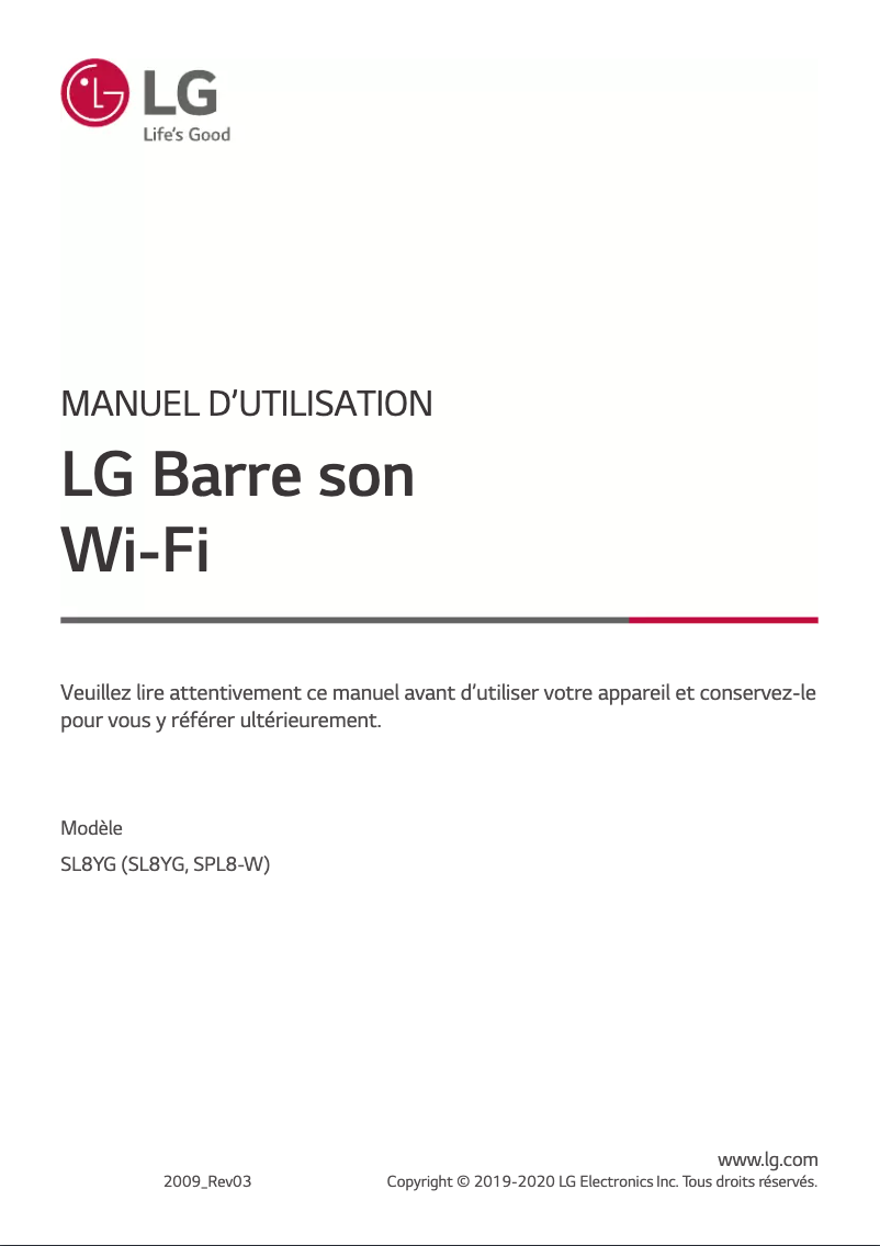 Page 1 de la notice Manuel utilisateur LG SL8YG