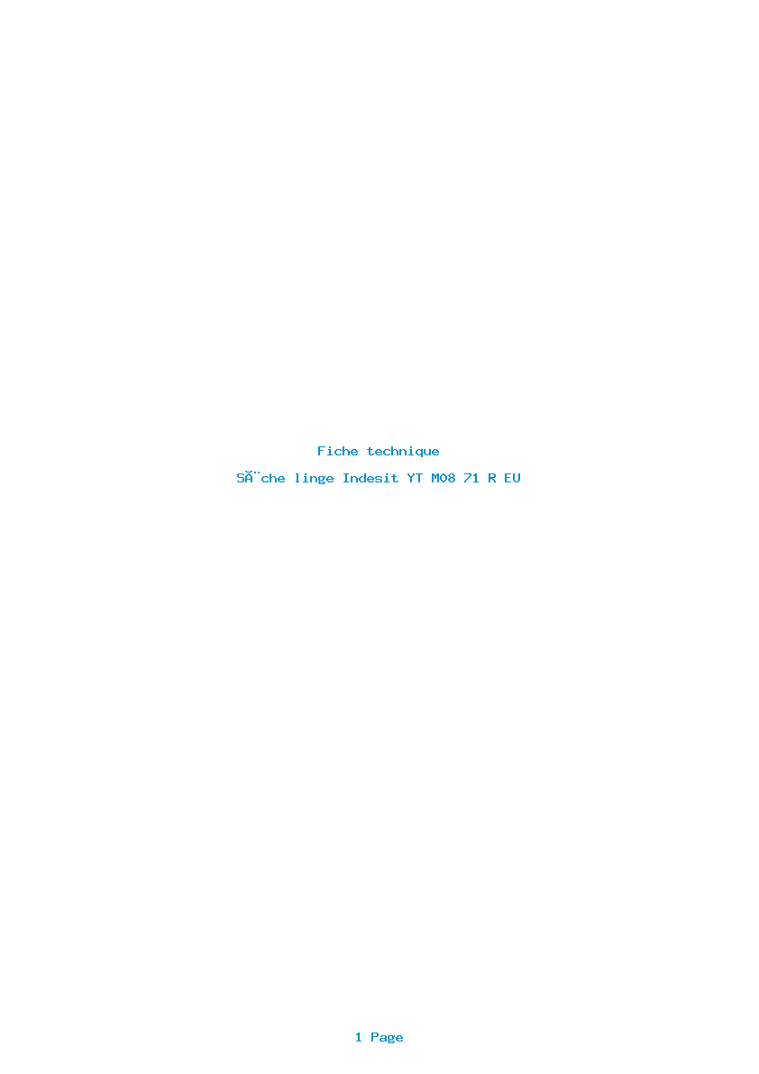 Page 1 de la notice Fiche technique Indesit YT M08 71 R EU