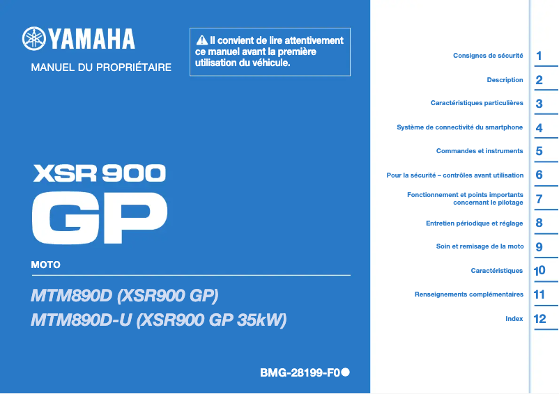 Page 1 of the manual User Manual Yamaha XSR900 GP (2024)
