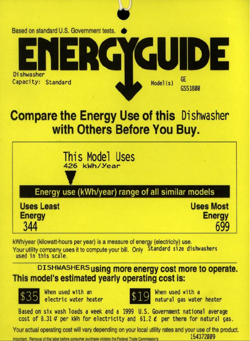 Page 1 of the manual Energy Label GE GSS1800Z