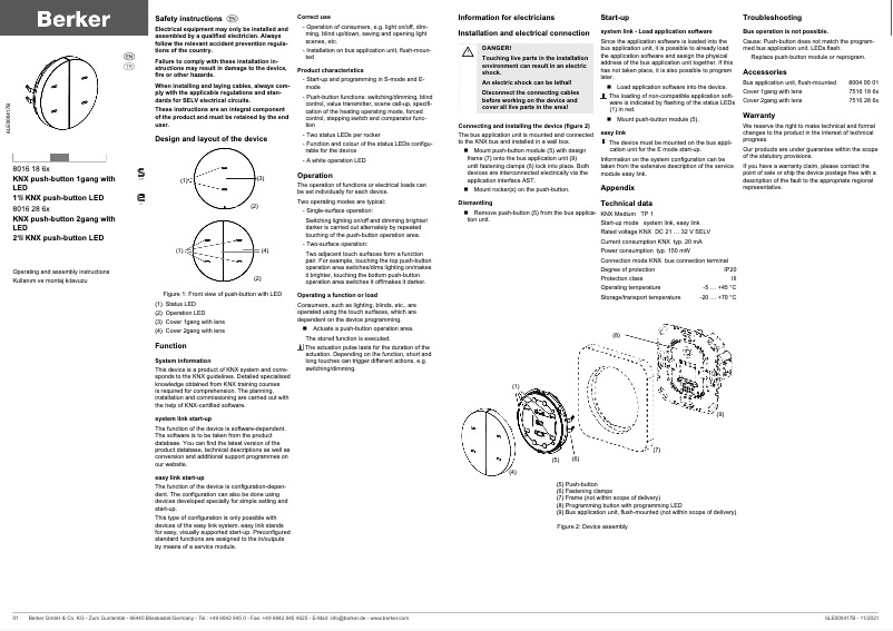 Page 1 de la notice Manuel utilisateur Berker 80162865