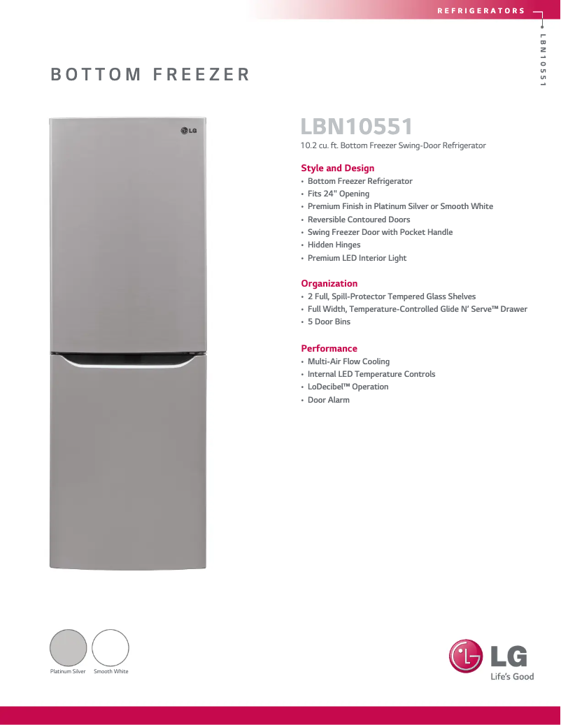 Page 1 de la notice Fiche technique LG LBN10551PV