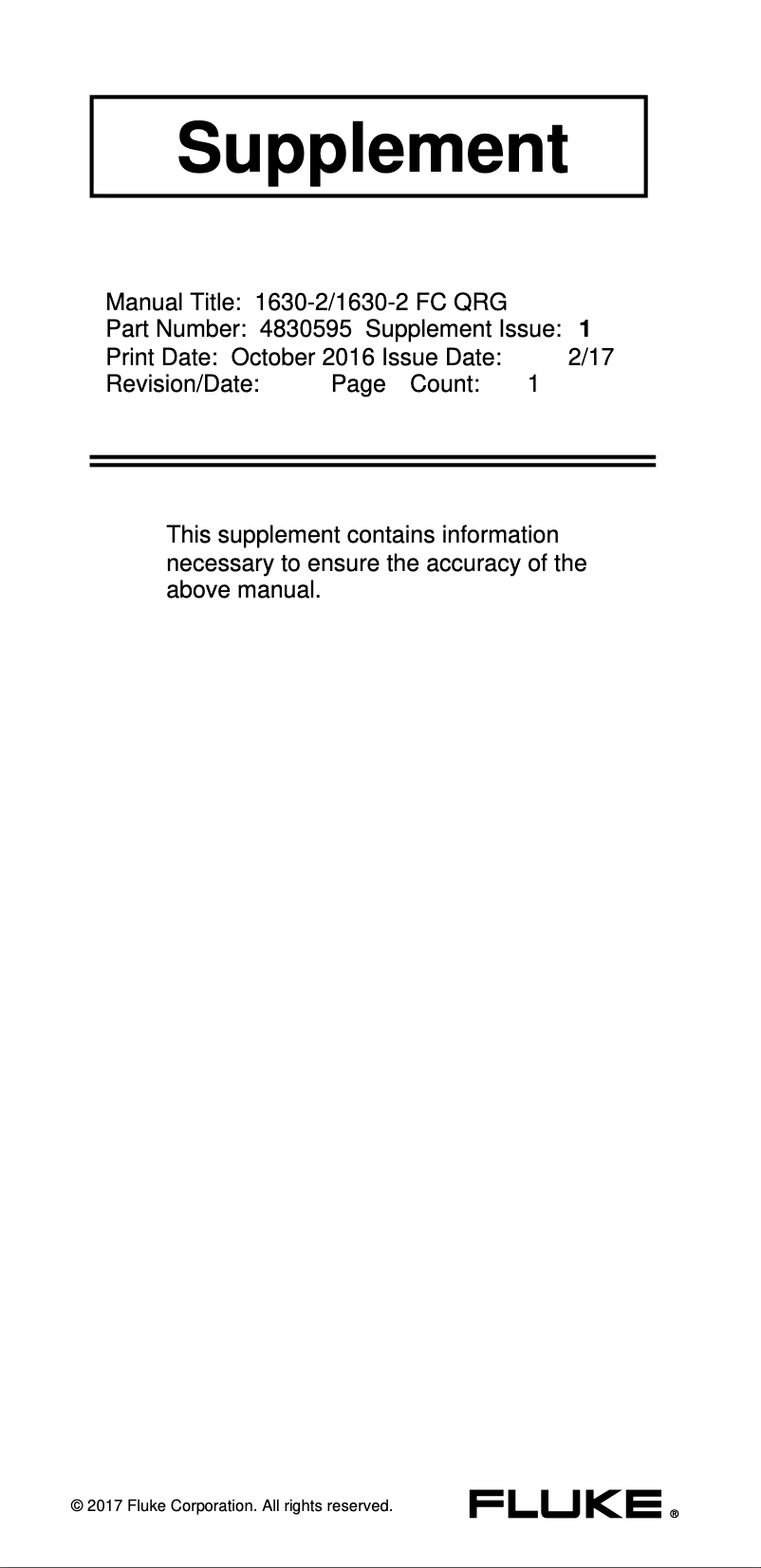 Page 1 de la notice Guide de démarrage rapide Fluke 1630