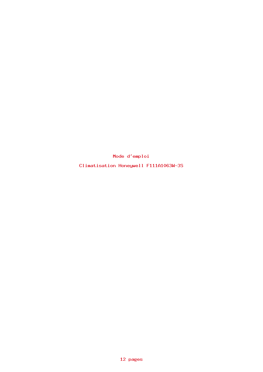 Page 1 de la notice Mode d'emploi Honeywell F111A1063W-3S