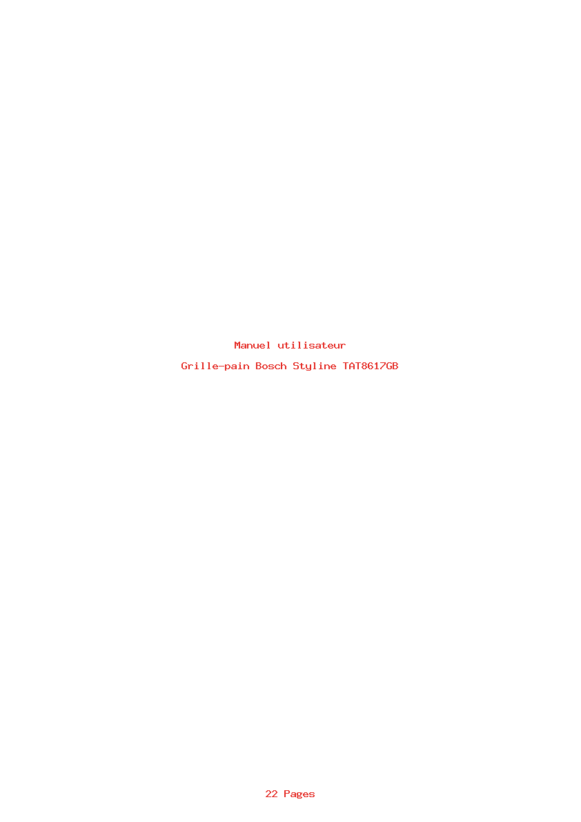 Page 1 de la notice Manuel utilisateur Bosch Styline TAT8617GB