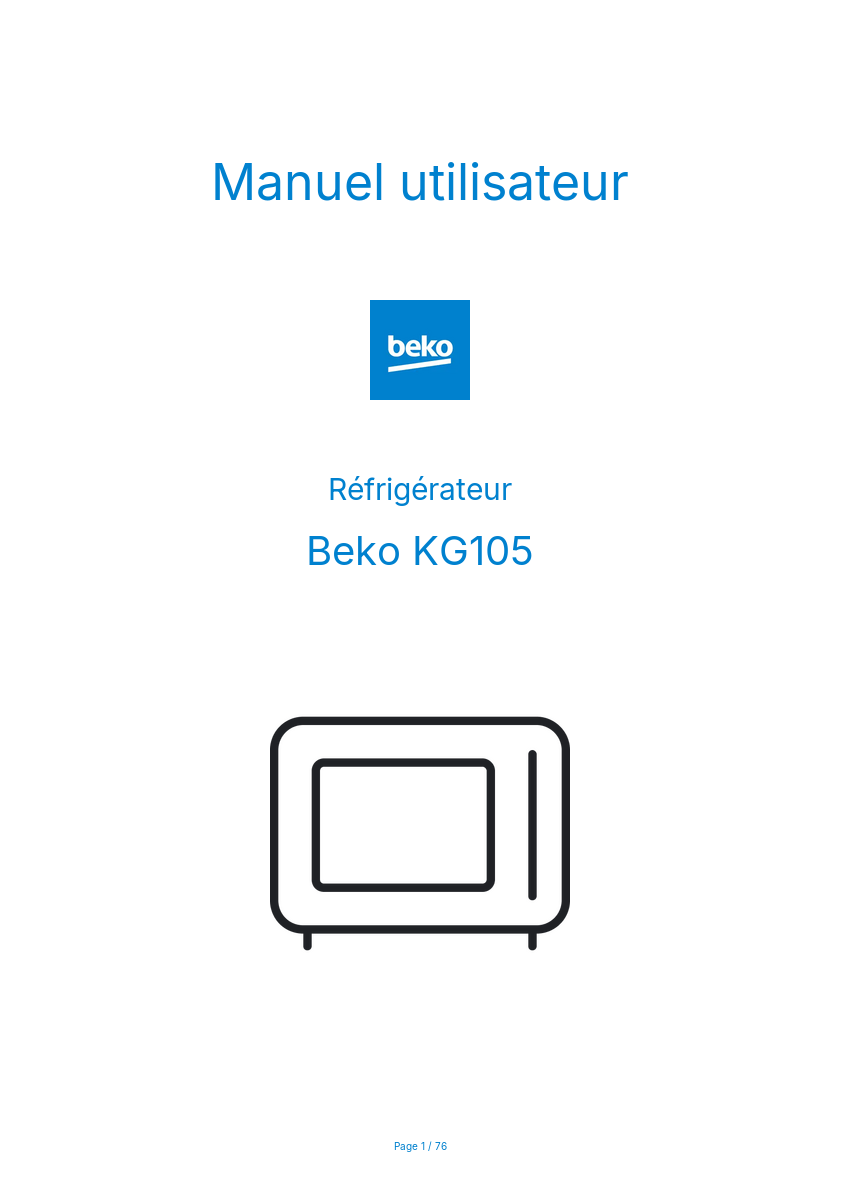 Page 1 de la notice Manuel utilisateur Beko KG105