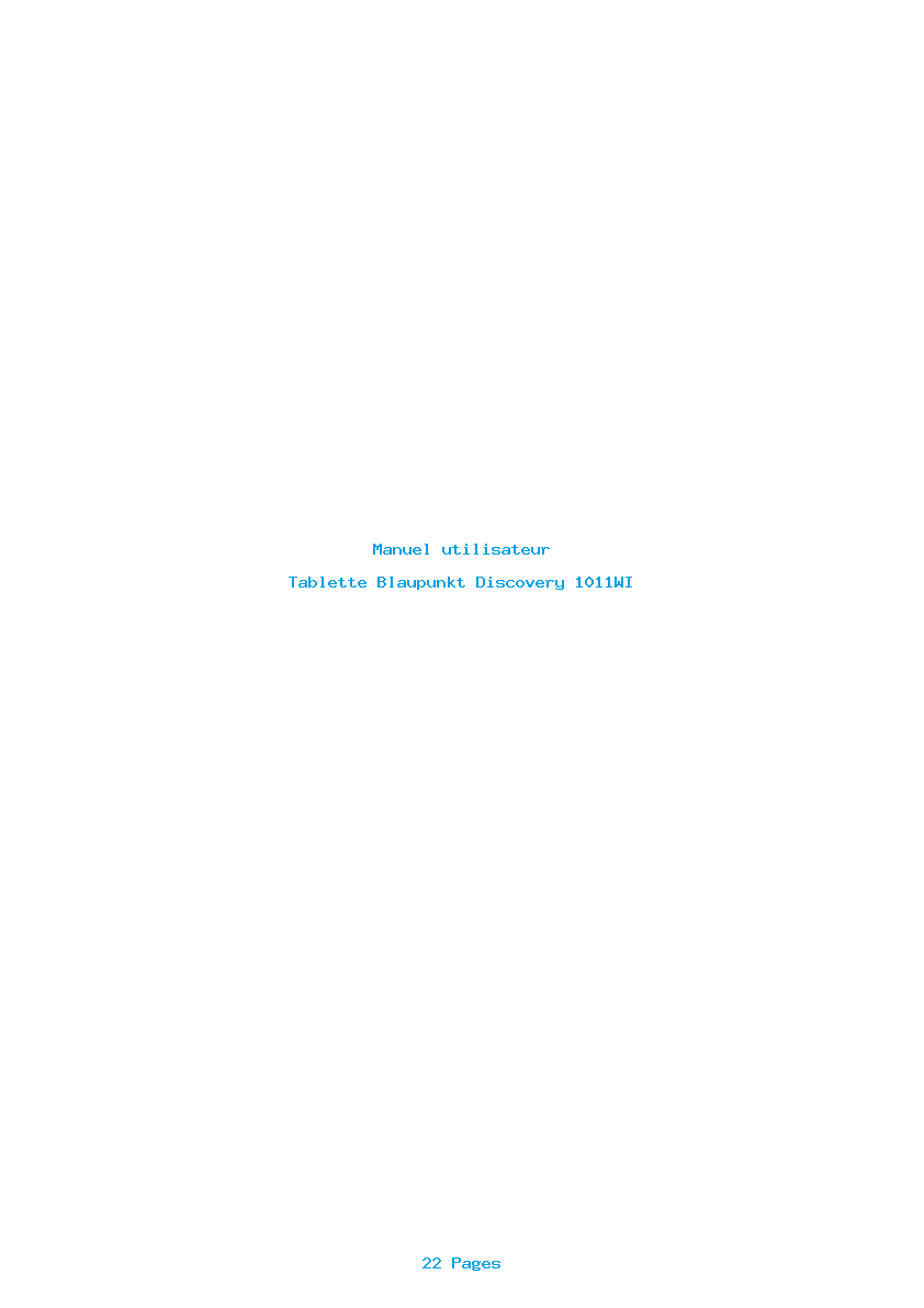 Page 1 de la notice Manuel utilisateur Blaupunkt Discovery 1011WI