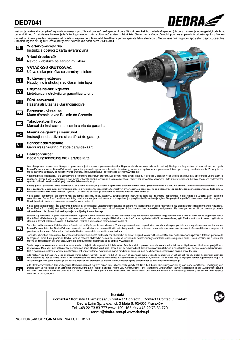 Page 1 de la notice Manuel utilisateur DEDRA DED7041