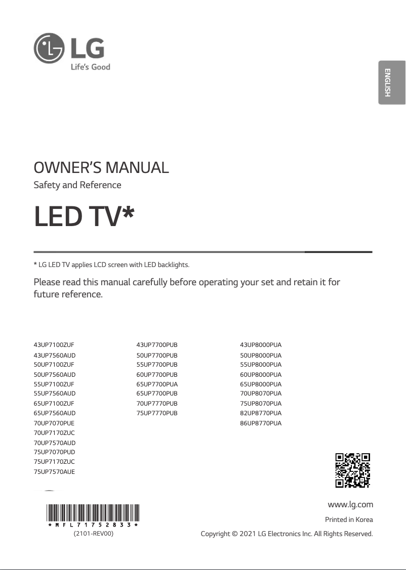 Page 1 of the manual User Manual LG 50UP8000PUA