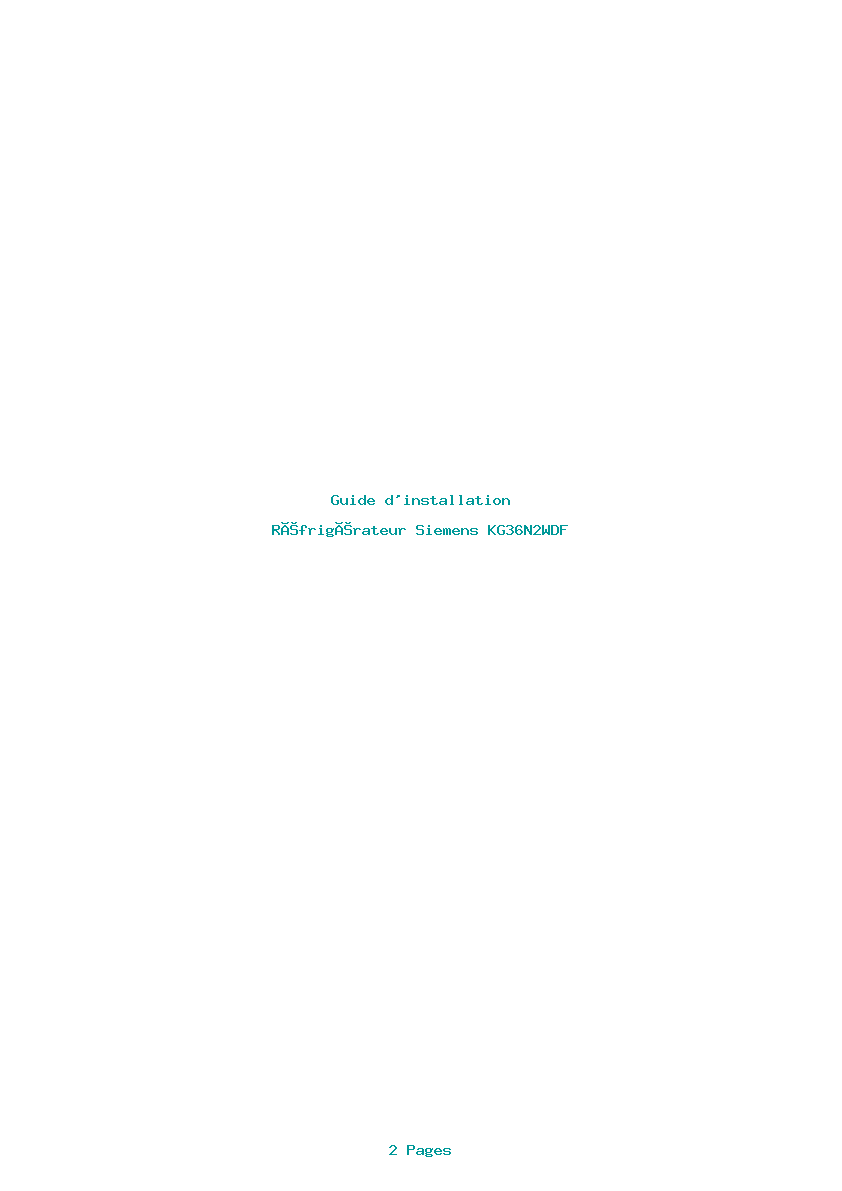 Page 1 de la notice Guide d'installation Siemens KG36N2WDF