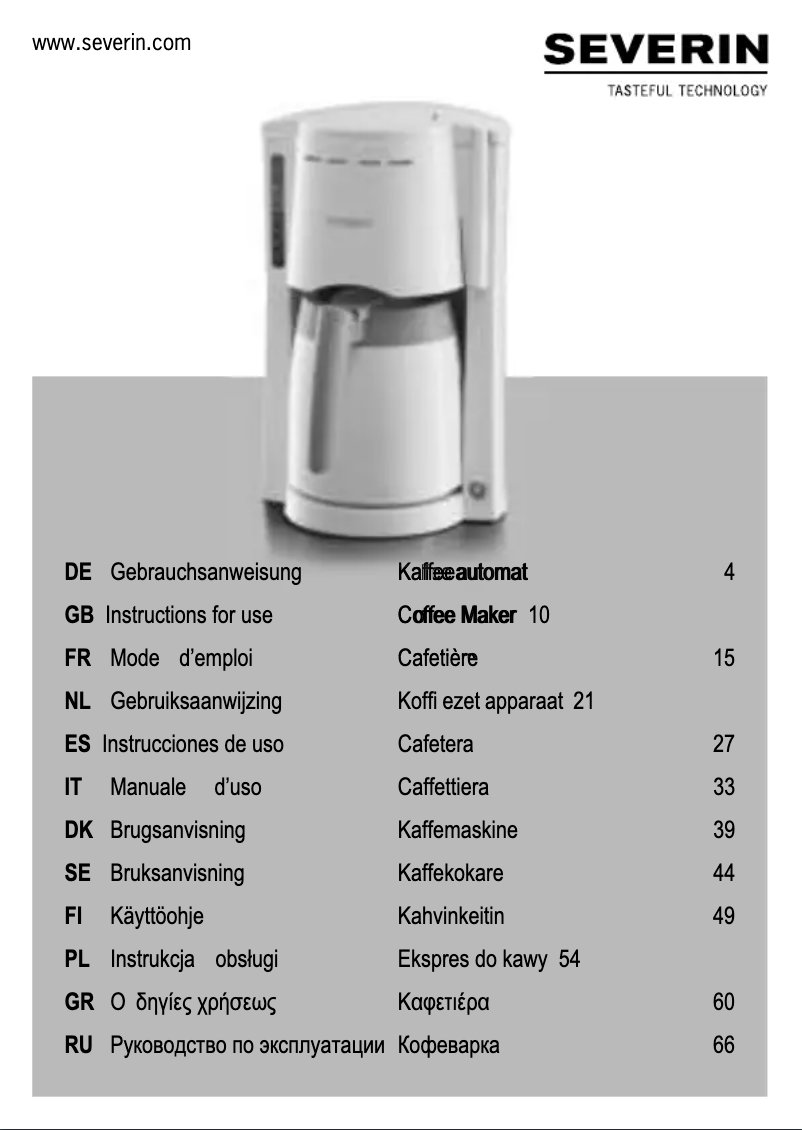 Page 1 de la notice Manuel utilisateur Severin KA 9482