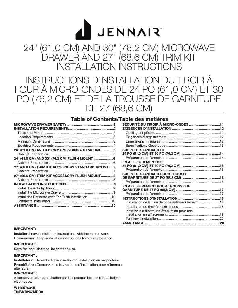 Page 1 of the manual Installation Guide Jenn-Air JMDFS30HM