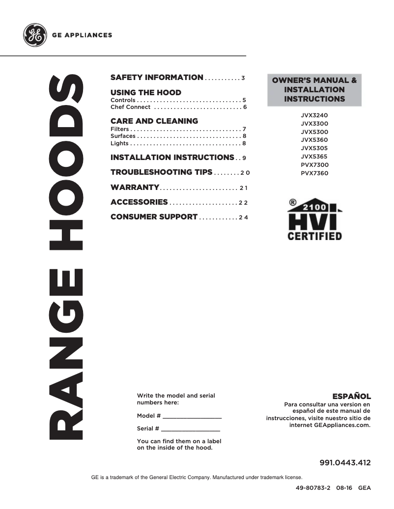 Page 1 de la notice Manuel utilisateur GE JVX3300DJWW