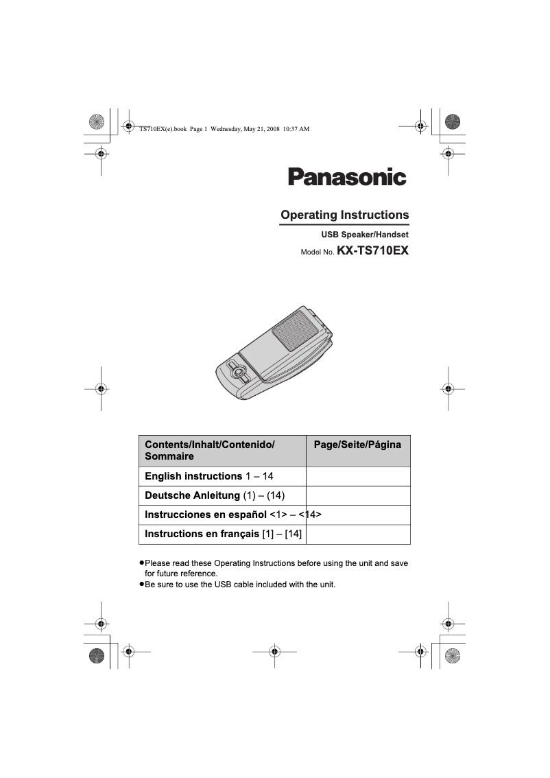 Imagen de la primera página del manual del dispositivo KX-TS710EX