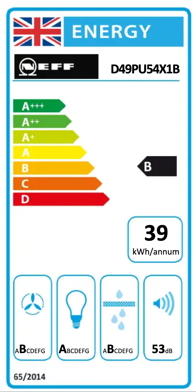 Page 1 de la notice Label énergétique Neff D49PU54X1B