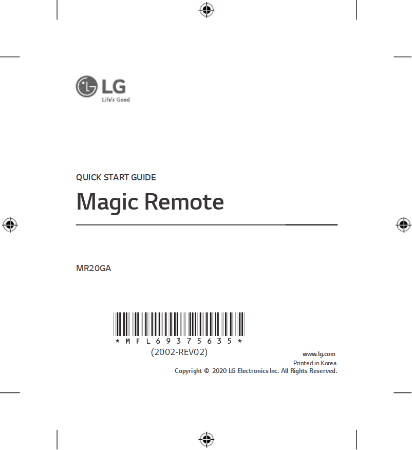 Page 1 de la notice Manuel utilisateur LG Magic Remote MR20GA