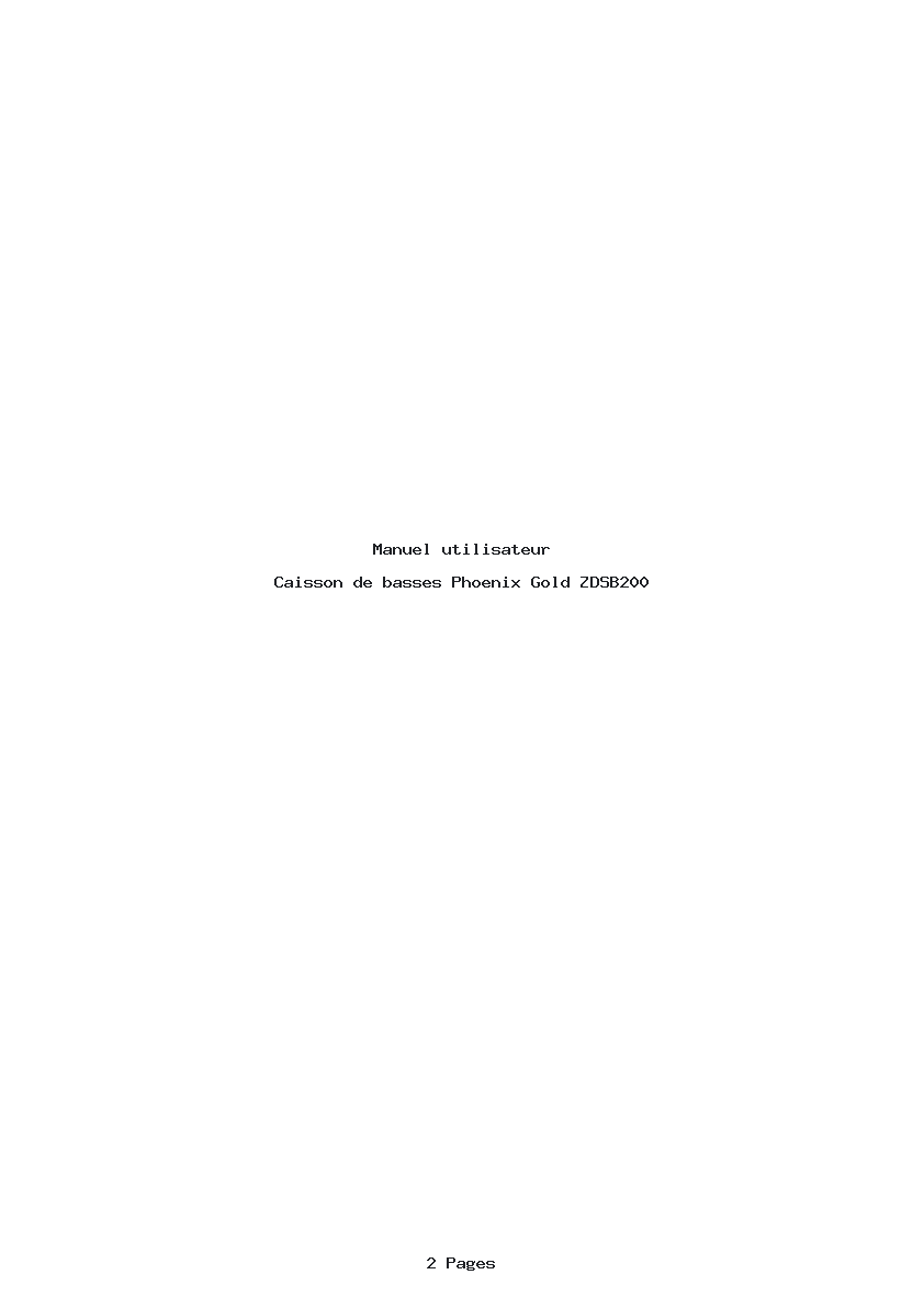 Page 1 de la notice Manuel utilisateur Phoenix Gold ZDSB200