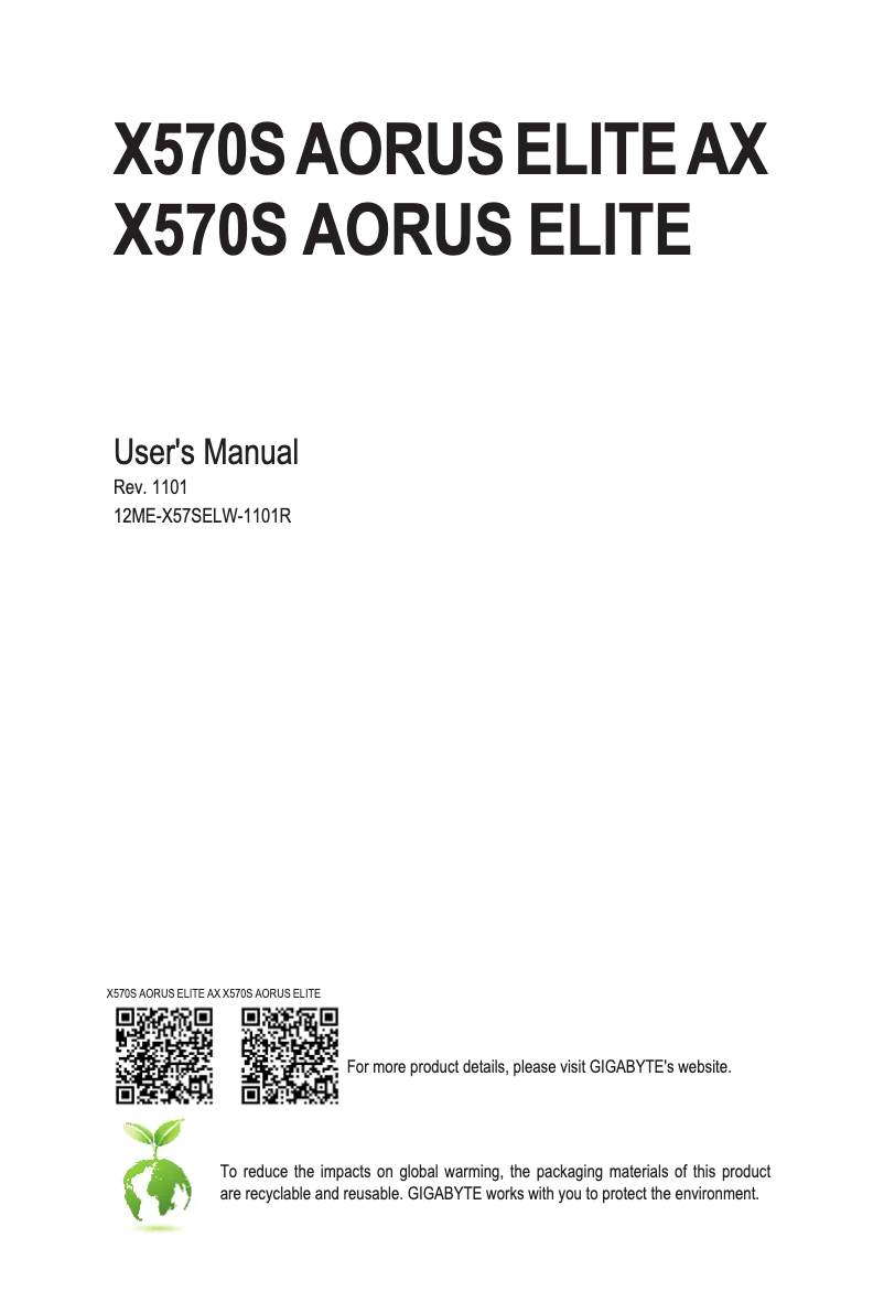 Page 1 de la notice Manuel utilisateur Gigabyte X570S Aorus ELITE