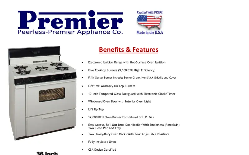 Page 1 of the manual Technical Sheet Premier SLK249TP