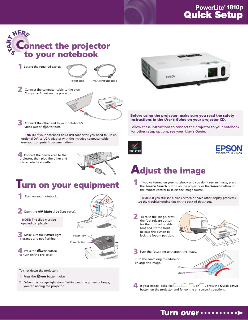 Página 1 del manual Guía de inicio rápido Epson PowerLite 1810p