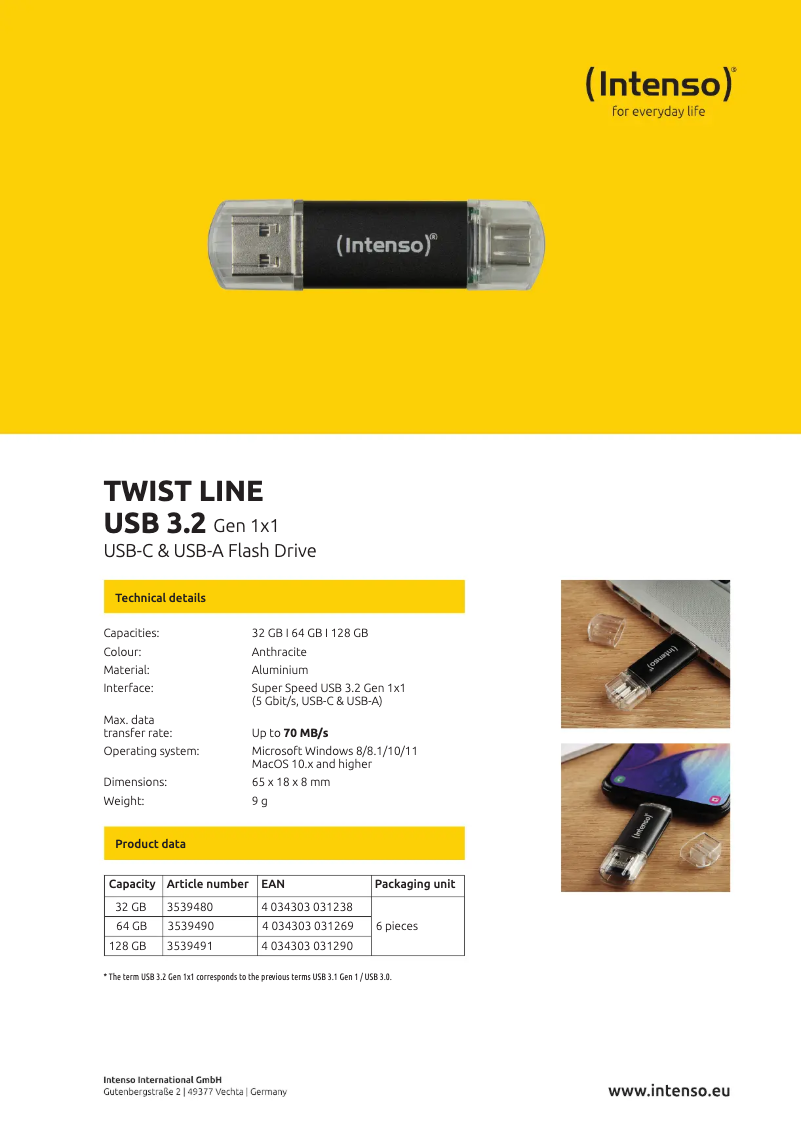 Page 1 de la notice Manuel utilisateur Intenso Twist Line USB 3.2