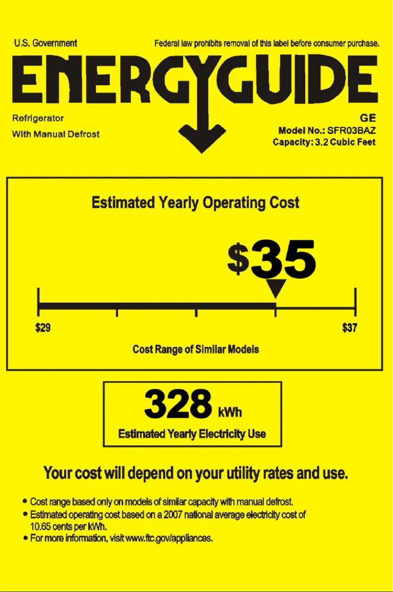 Page n°1 - Label énergétique GE SFR03BAZBB
