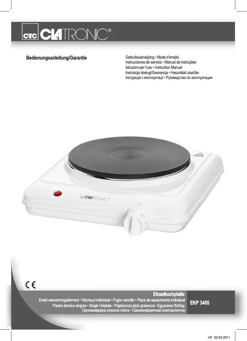 Page 1 de la notice Manuel utilisateur Clatronic EKP 3405