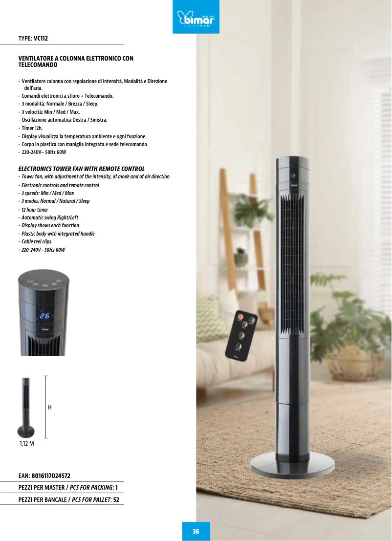 Page 1 de la notice Fiche technique Bimar VC112