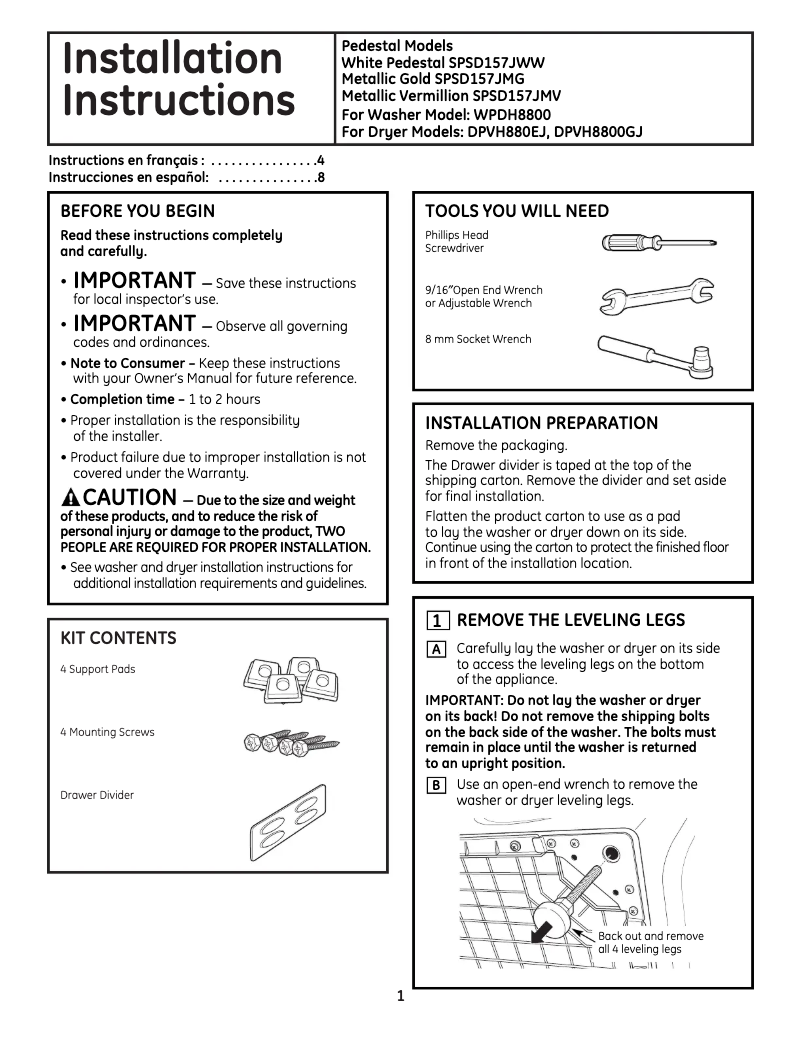 Page 1 de la notice Manuel utilisateur GE Profile SPSD157JMG