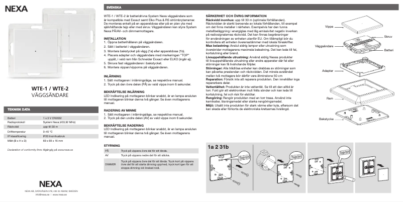 Page 1 de la notice Manuel utilisateur Nexa WTE-2