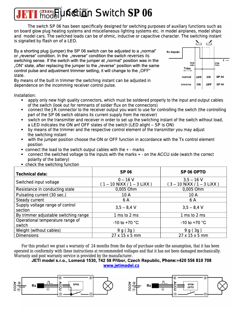 Page 1 de la notice Manuel utilisateur JETI SP 06