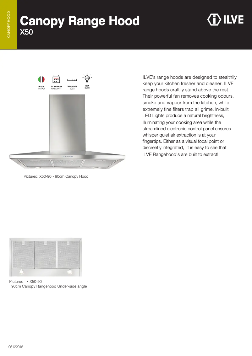 Page 1 de la notice Fiche technique Ilve X50/90
