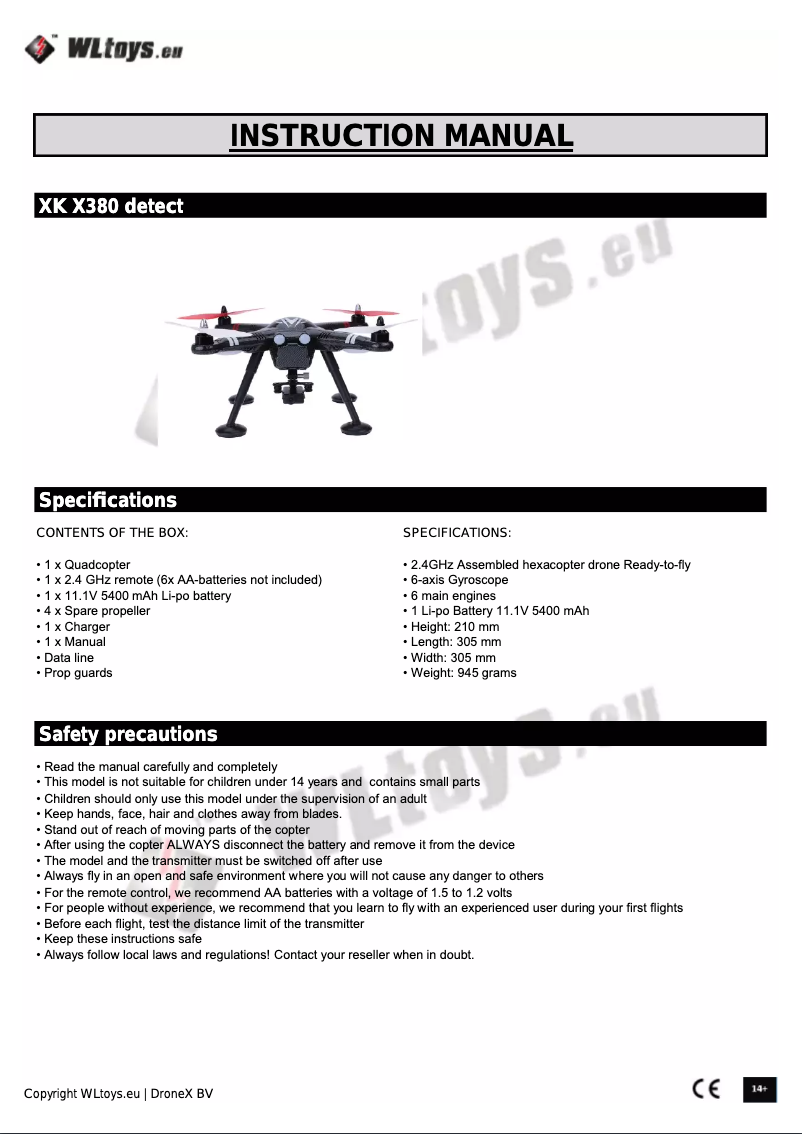 Page 1 de la notice Manuel utilisateur WLtoys XK X380 - Detect