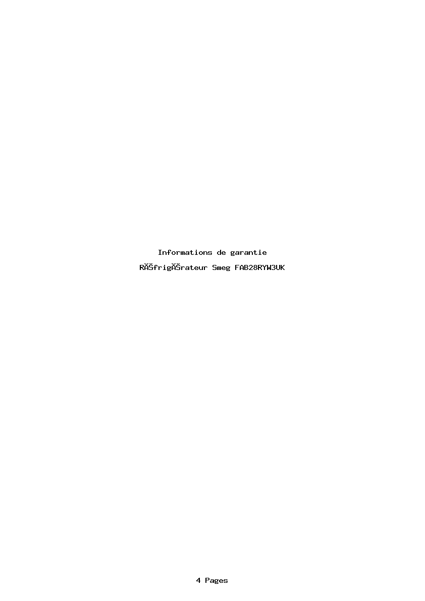 Page 1 de la notice Informations de garantie Smeg FAB28RYW3UK