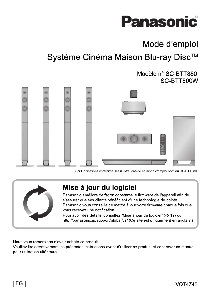 Page 1 de la notice Manuel utilisateur Panasonic SC-BTT880