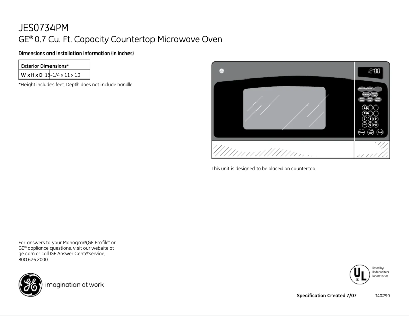 Página 1 del manual Ficha técnica GE JES0734PMRR