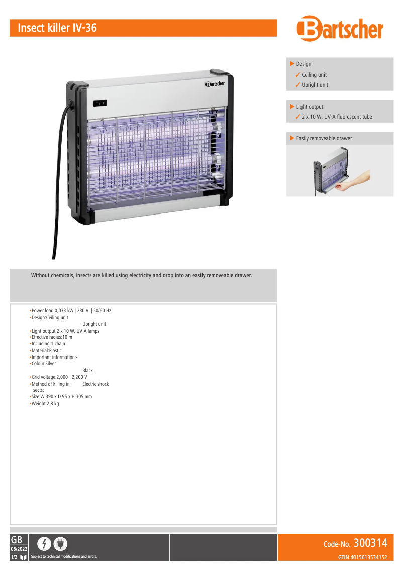 Página 1 del manual Ficha técnica Bartscher IV-36