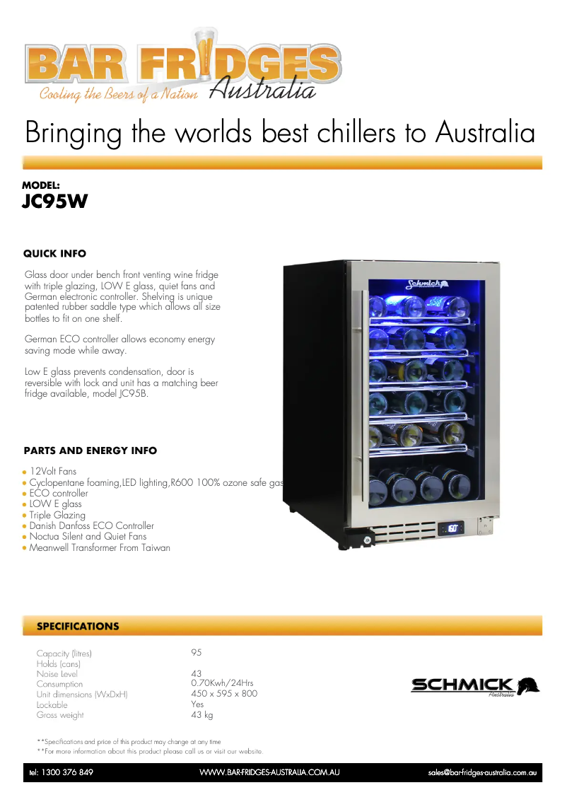 Page 1 de la notice Fiche technique Schmick JC95W-B