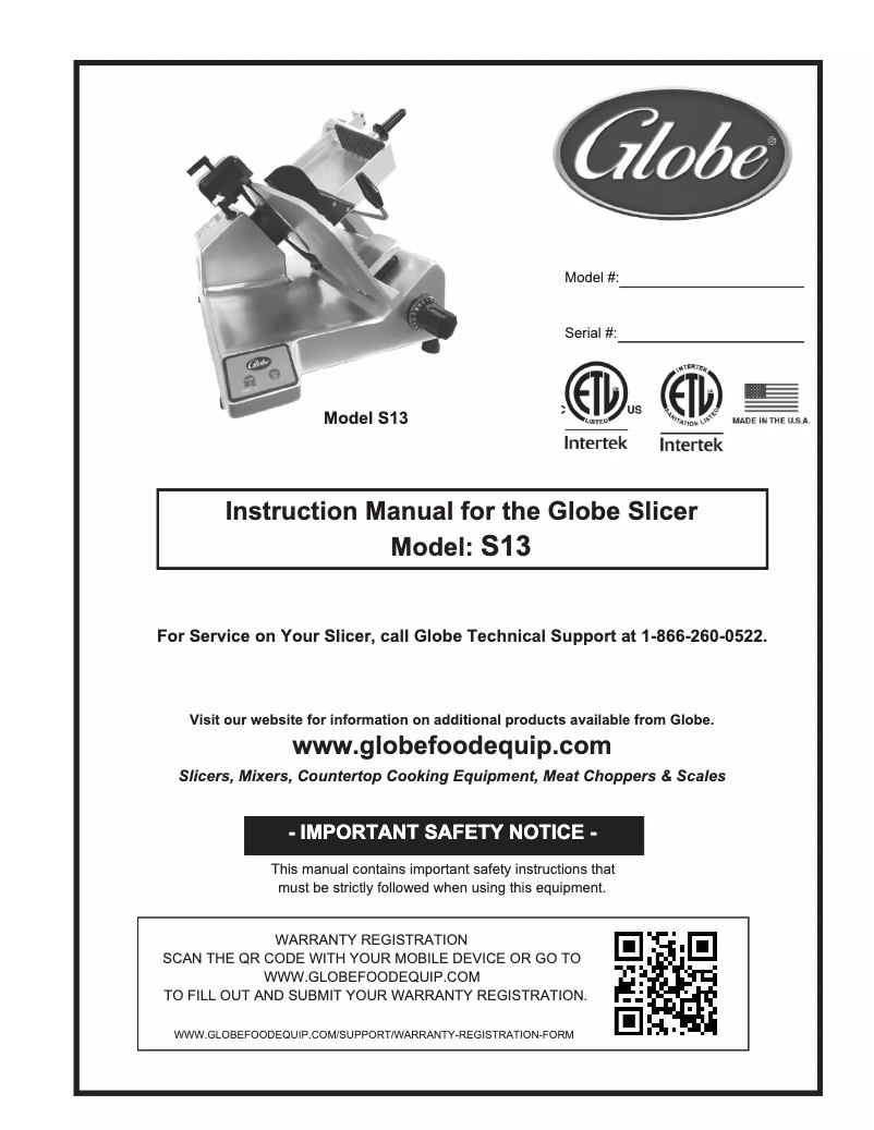 Page 1 de la notice Manuel utilisateur Globe S13