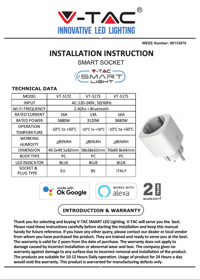Page 1 of the manual User Manual V-TAC VT-5175