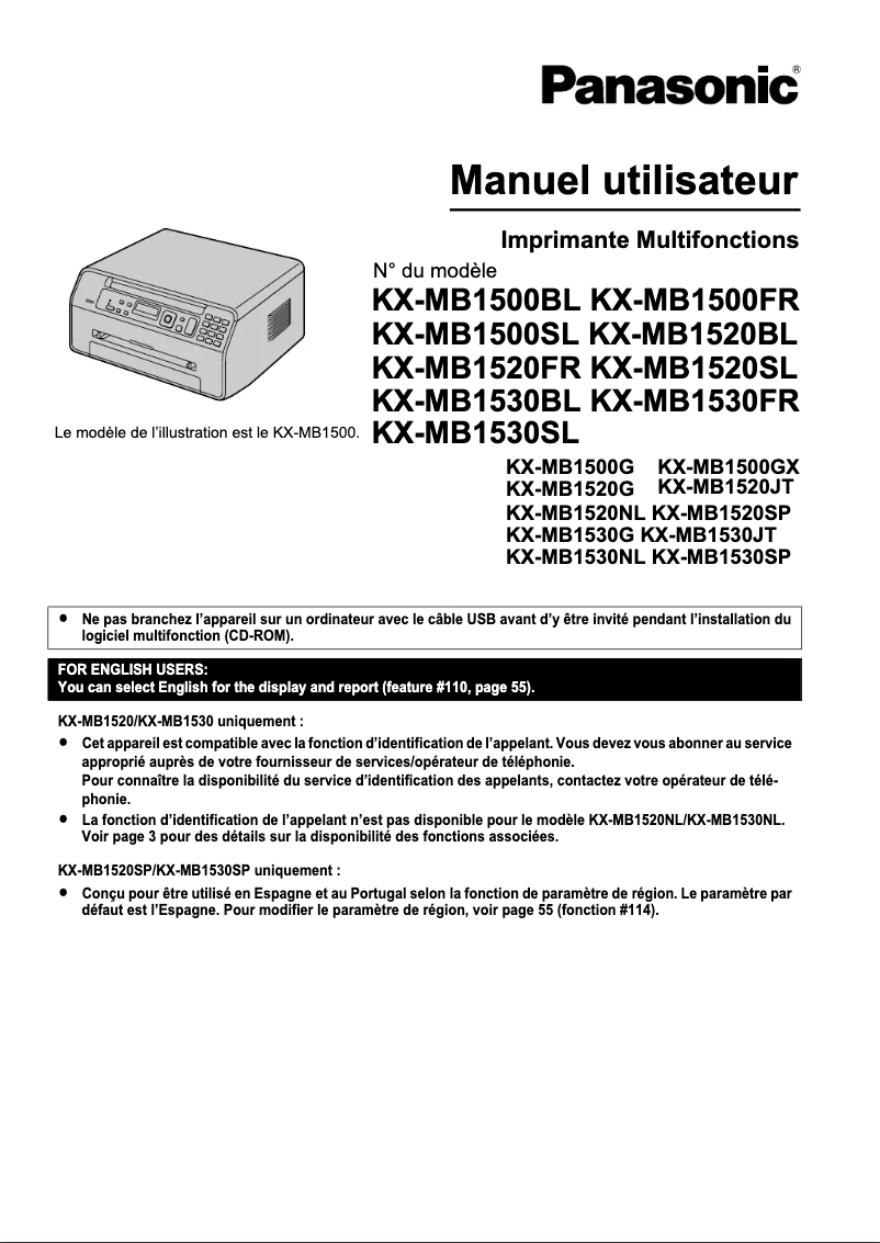 Page 1 of the manual User Manual Panasonic KX-MB1530BL