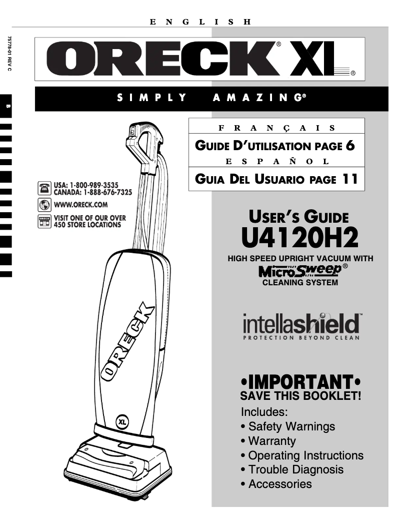 Página 1 del manual Manual de usuario Oreck XL Ultra U4120H2