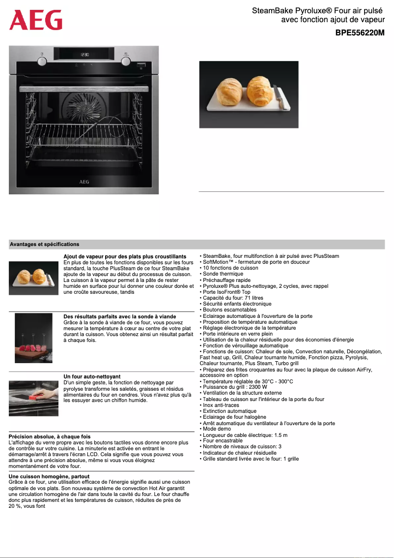 Page 1 de la notice Fiche technique AEG BPE556220M
