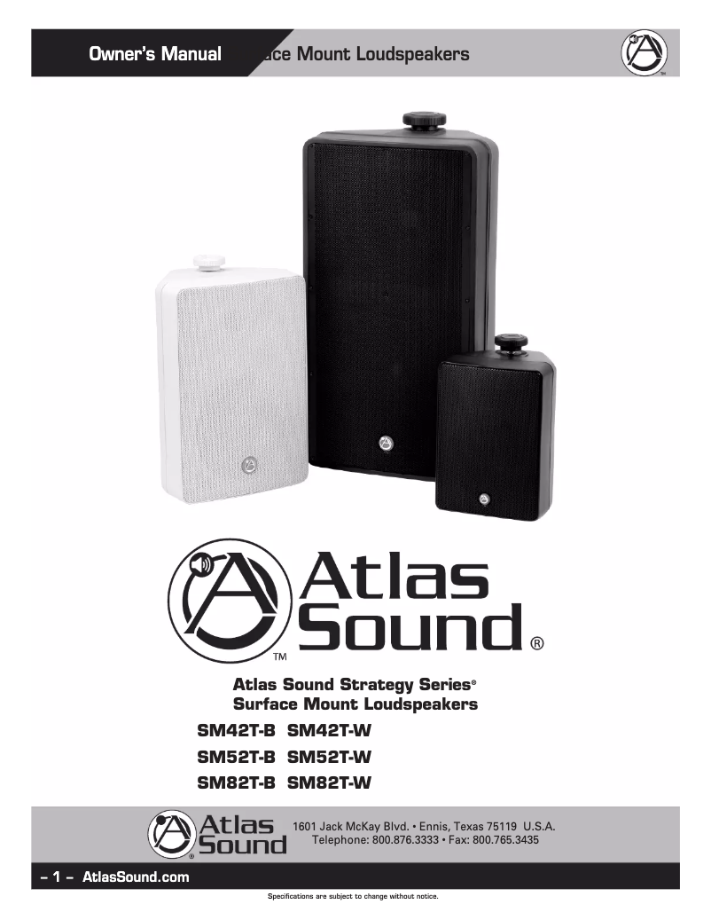 Page 1 de la notice Manuel utilisateur Atlas Sound SM42T
